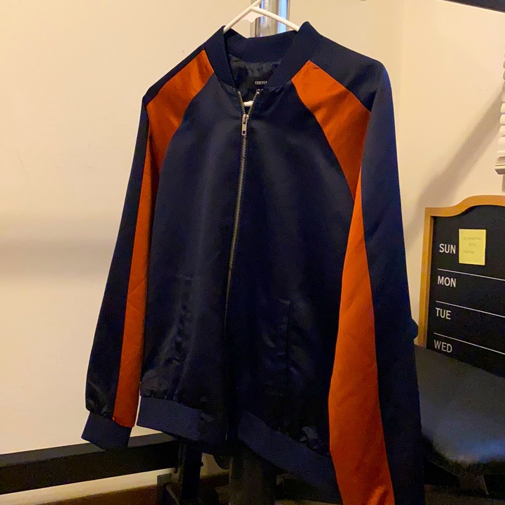 Forever 21 blue and orange bomber jacket